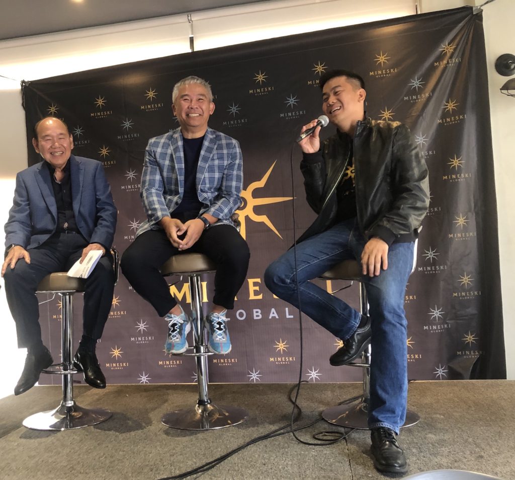 PCCL Chairman Rey Gamboa, PCCL Esports President Chot Reyes, and Mineski Global Founder and CEO Ronald Robins