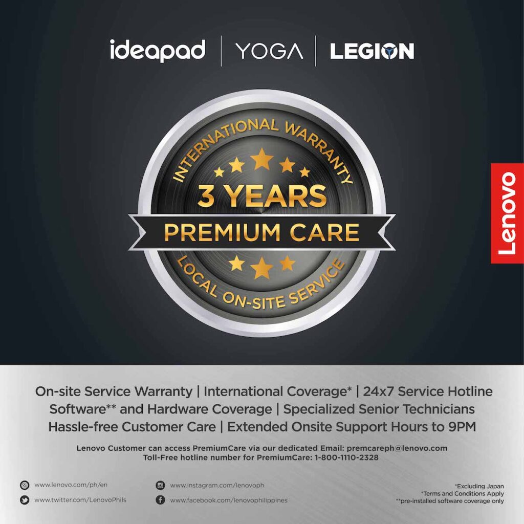 Lenovo Philippines has announced that it will offer a 3-Year Premium Care warranty solution for select devices in its consumer lineup from July 1 onwards.