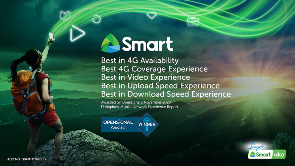 Smart Communications has bagged 5 Opensignal Mobile Experience awards, including Opensignal's inaugural 4G Coverage Experience award. Image credit: Smart Communications