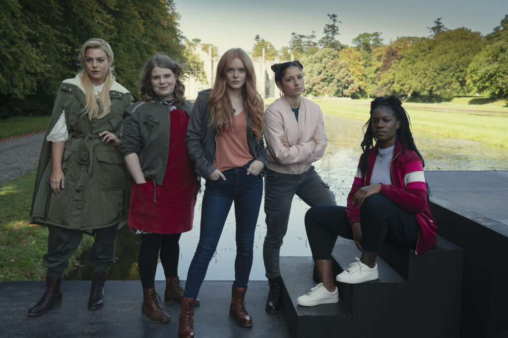 (L-R) Hannah van der Westhuysen as Stella, Eliot Salt as Terra, Abigail Cowen as Bloom, Elisha Applebaum as Musa, and Precious Mustapha as Aisha in "Fate: The Winx Saga" Season 1. Image credit: Jonathan Hession/Netflix