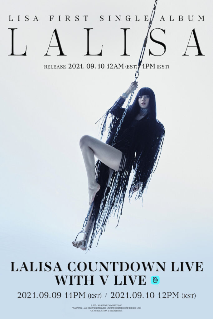 BLACKPINK main dancer Lisa has scheduled a "LALISA" V LIVE countdown on Sept. 10 at 12 PM Korean Standard Time -- one hour before the launch of her solo debut album. Image credit: YG Entertainment