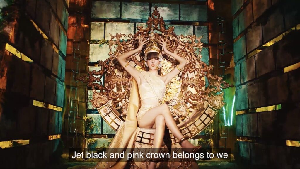 "Jet black and pink crown belongs to we (BLACKPINK!)," Lisa sang in her solo debut single "Lalisa".  Image credit: Screenshot of 'Lalisa' music video on YouTube